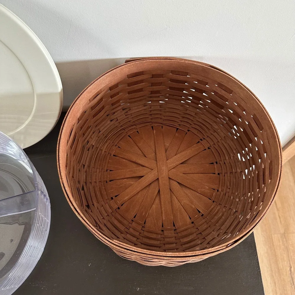 Longaberger Round Woven Basket Wood Lid Divided Bowl Lid 40454 Entertaining